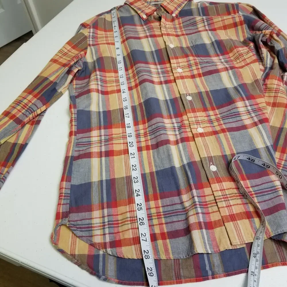 J Crew Red Blue Tan Plaid Button Down Long Sleeve Slim Shirt Size S